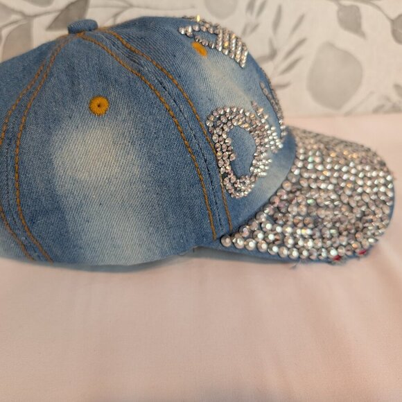 "QUEEN" with Crown Studded Blue Jean Distressed Baseball Cap Style Hat by NoLLia - Picture 5 of 8